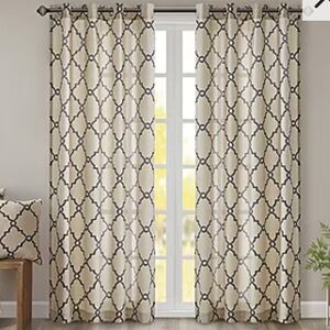 2 Madison Park Saratoga Window Panel Khaki/black 50”W by 84” L new in packaging